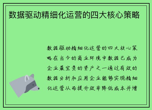 数据驱动精细化运营的四大核心策略